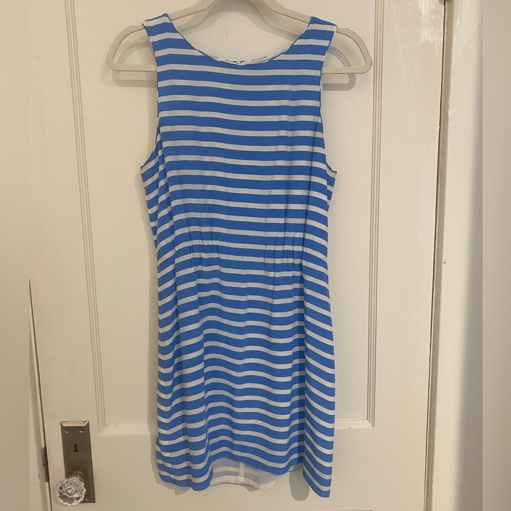 J. Crew Blue and White Striped Silk Dress size 8